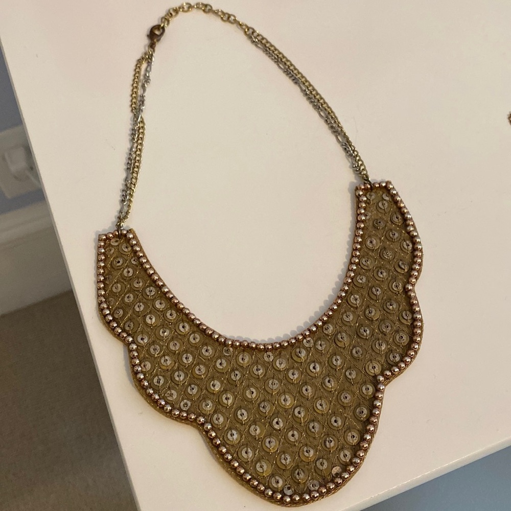 Gold/Tan Polka Dot Collar Statement Necklace